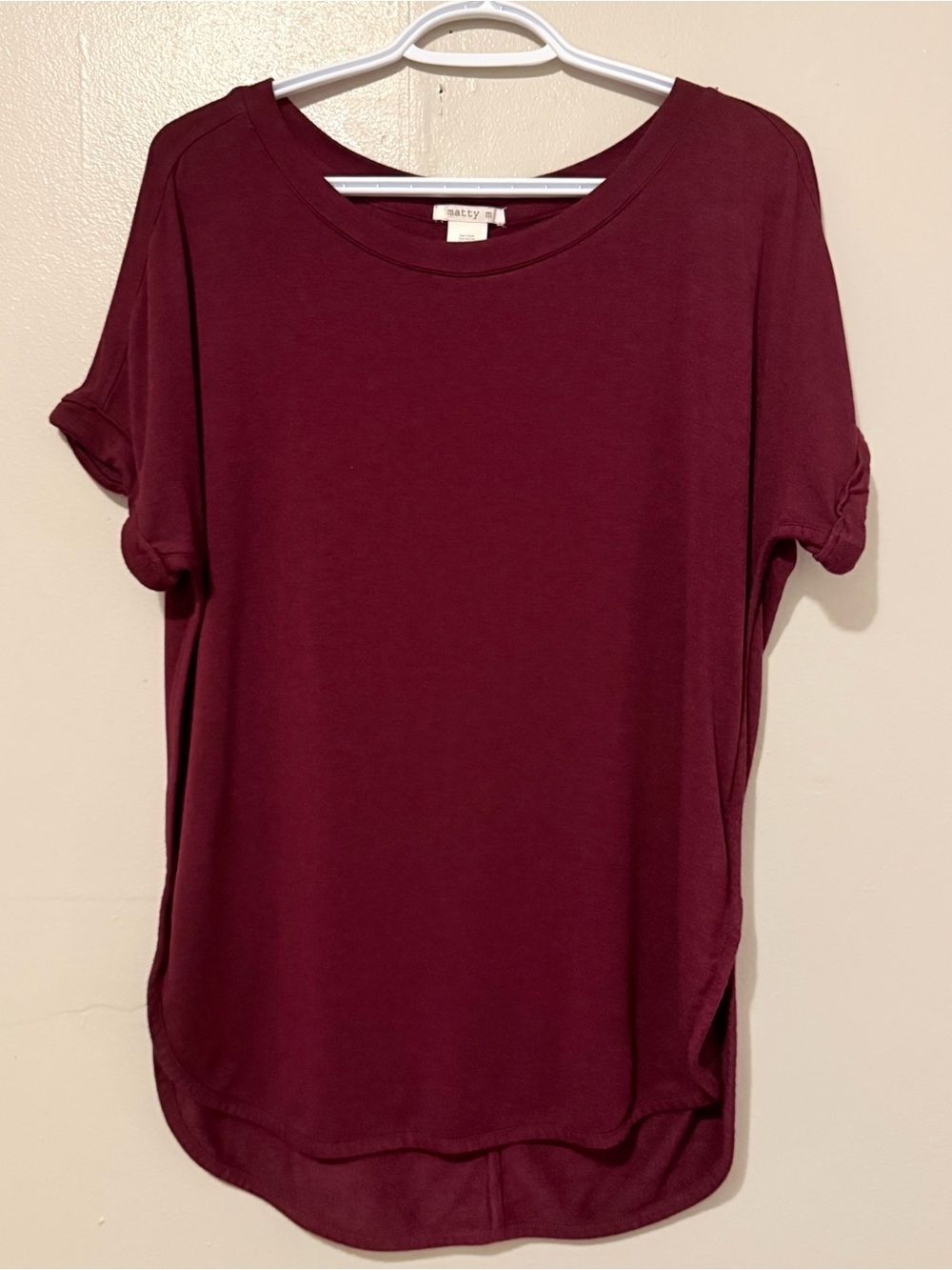 Matty M Women's Rolled Short-Sleeve Tee in Burgundy